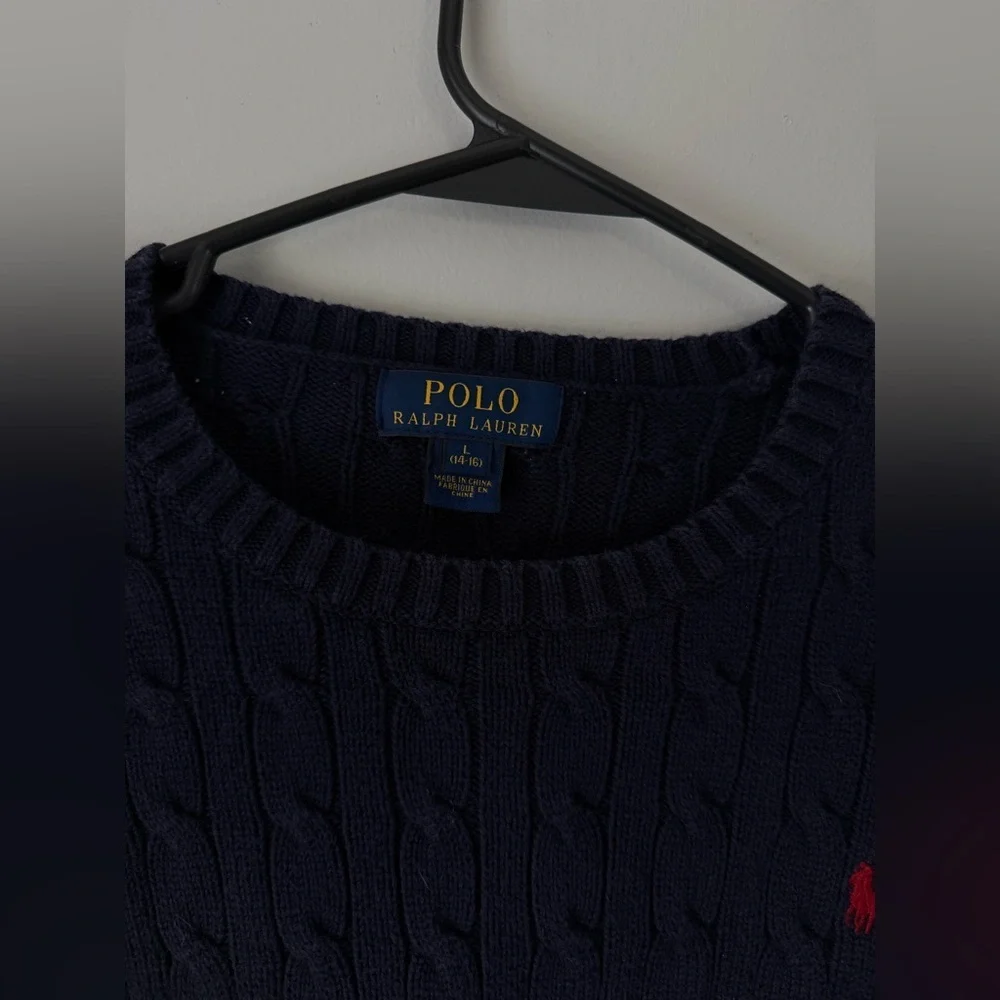 Polo Ralph Lauren Kids Cable Knit Cotton Navy Blue Sweater Size L 14 16 Unisex